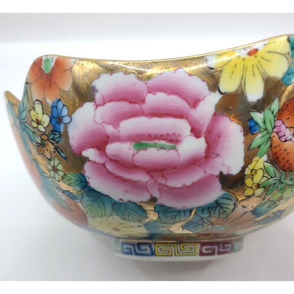 Chinese Famille Rose Porcelain Millefleur1000 Flower Gilt Lotus Display Bowl - Picture 13 of 13